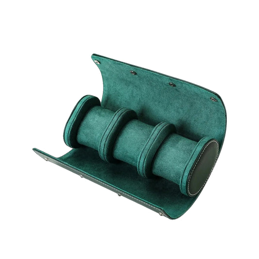 Premium Leather Watch Roll, Trio / Green Leather | Vayllor