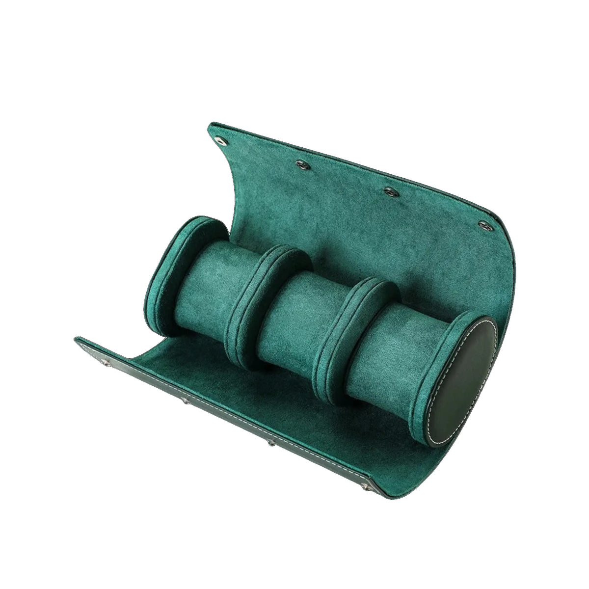 Premium Leather Watch Roll, Trio / Green Leather | Vayllor