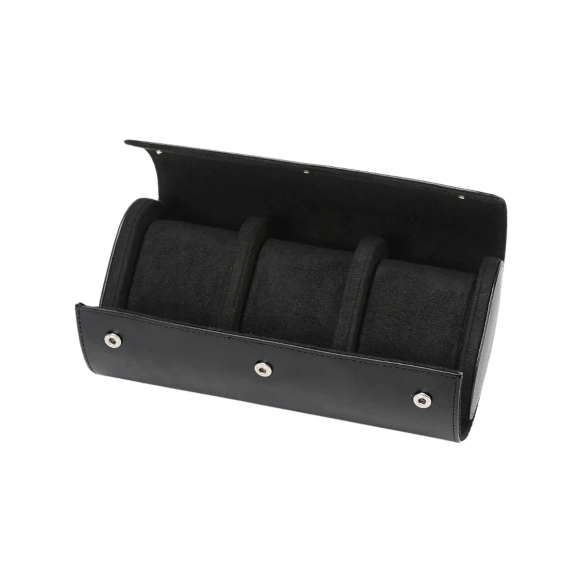 Premium Leather Watch Roll, Trio / Black Leather | Vayllor