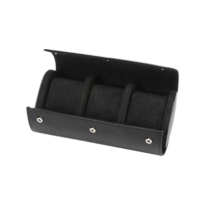 Premium Leather Watch Roll, Trio / Black Leather | Vayllor