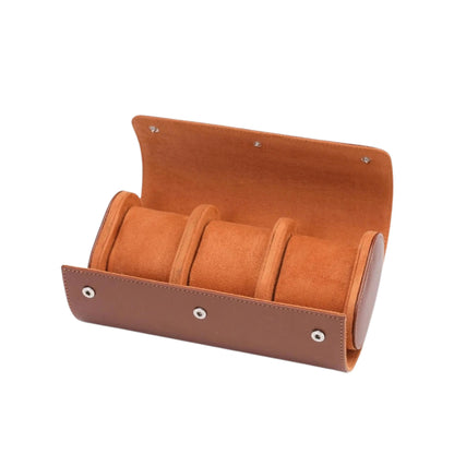 Premium Leather Watch Roll, Trio / Brown Leather | Vayllor