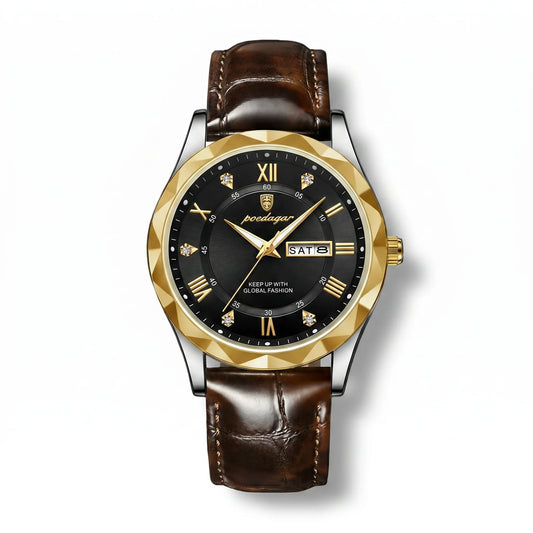 Majestic Leather 41mm Watch, Black - Gold | Vayllor